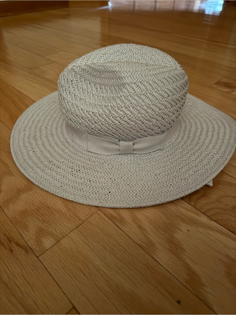 Women's Cream Wide-Brim Straw Hat with Ribbon Band